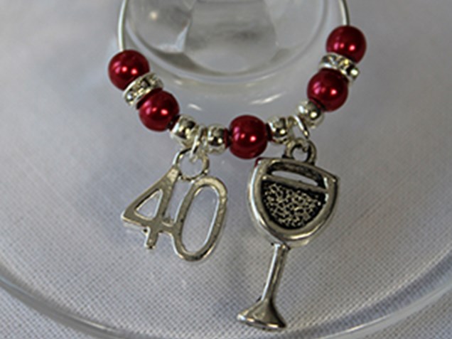 40th wine glass Charm Red