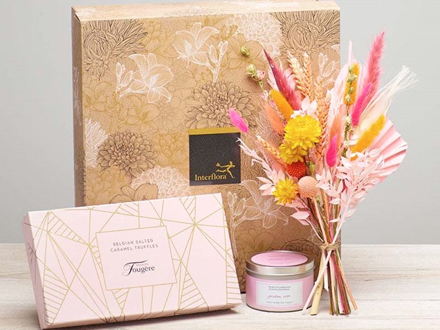 Birthday Dried Flowers, Candle and Caramel Truffles Gift Set image