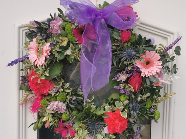 Spring/Easter fresh door wreath Floral with lilacs/pinks image
